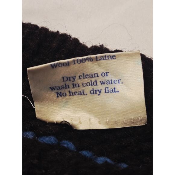 Vtg 70's Ethnic Sweater Chunky XL Ecuador Country Life 100% Wool Folk Aztec Blue - Picture 5 of 9